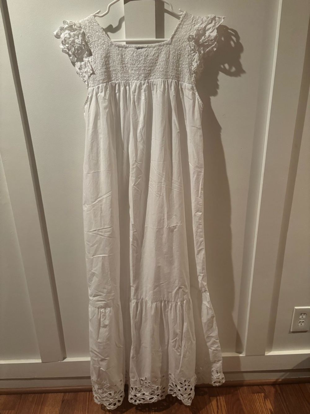 A New Day White Cotton Eyelet Maxi Dress with Cap Sleeves Sz M - Picture 4 of 8
